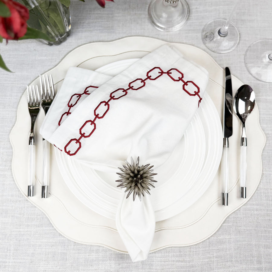 Melbourne Embroidered Faux Leather Placemats Set of 4 - Antique White