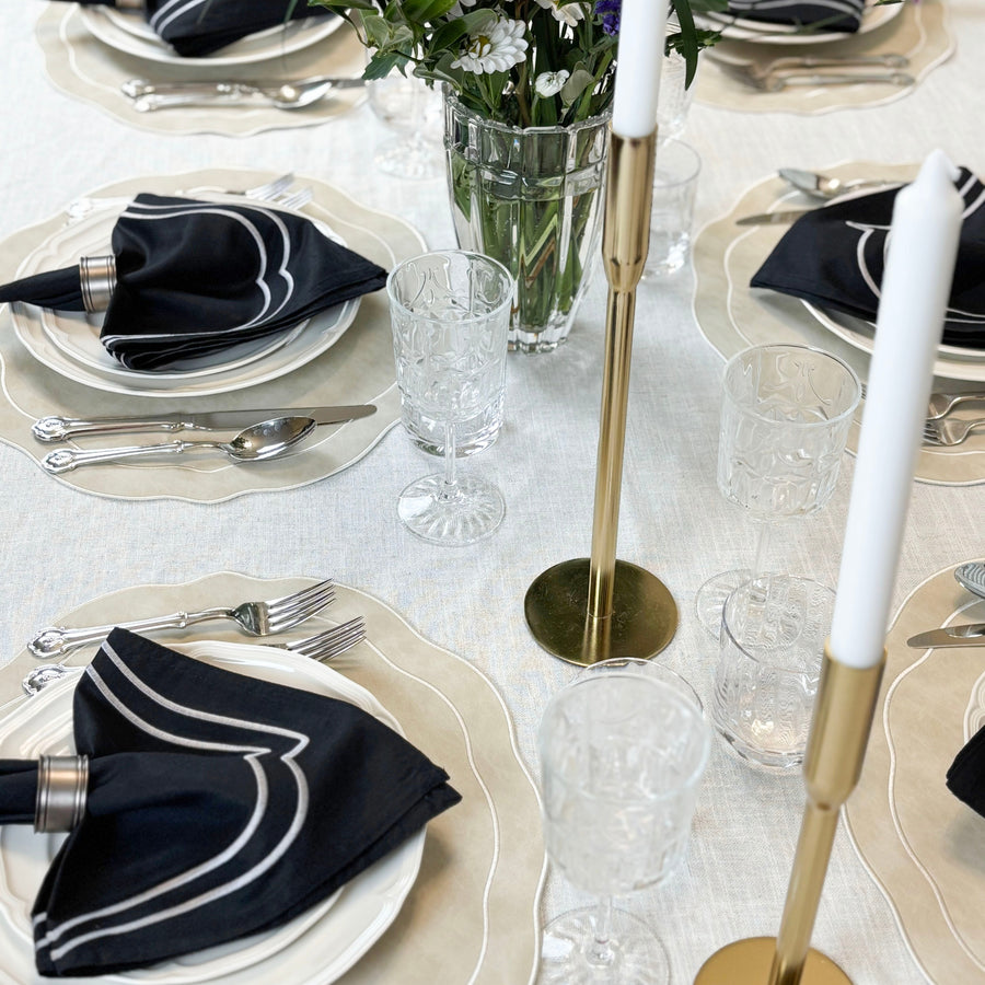 Charlotte Embroidered Cotton Linen Napkins - Black
