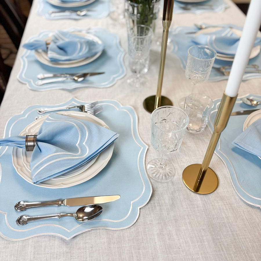 Charlotte Embroidered Cotton Linen Napkins - Light Blue