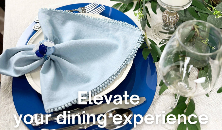 Beaded Pebble Stone Napkin Rings, Blue, Set of 4