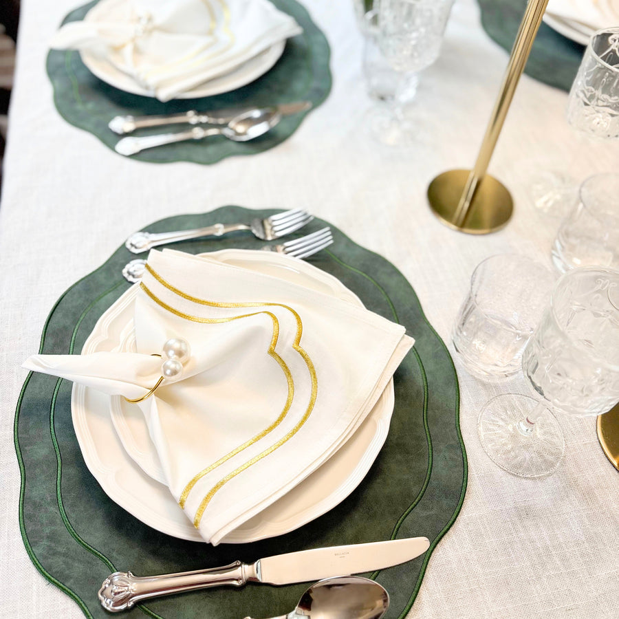 Melbourne Placemats Embroidered Faux Leather Placemats - Green