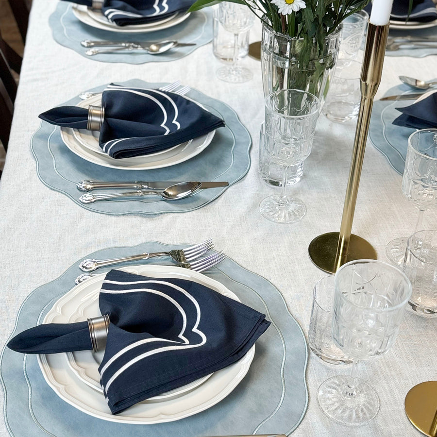 Charlotte Embroidered Cotton Linen Napkins - Navy