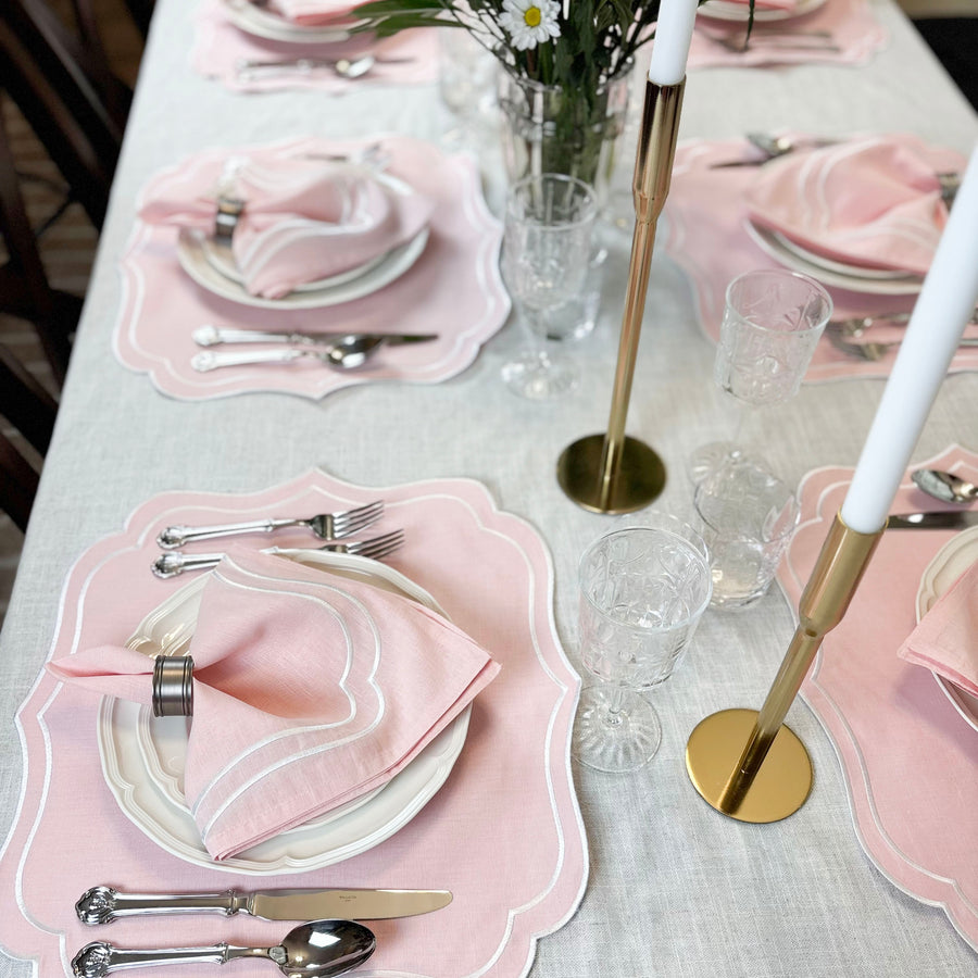 Charlotte Embroidered Cotton Linen Napkins - Light Pink