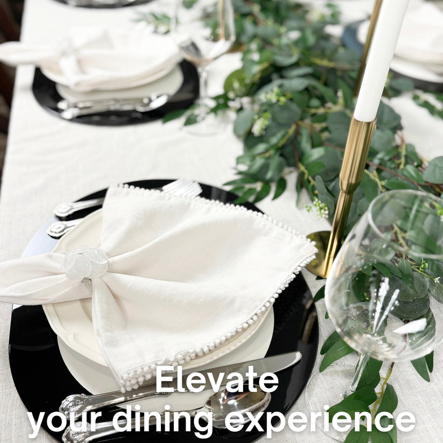 Baby Breath Cotton Napkin with Hand-Knotted Trim - White
