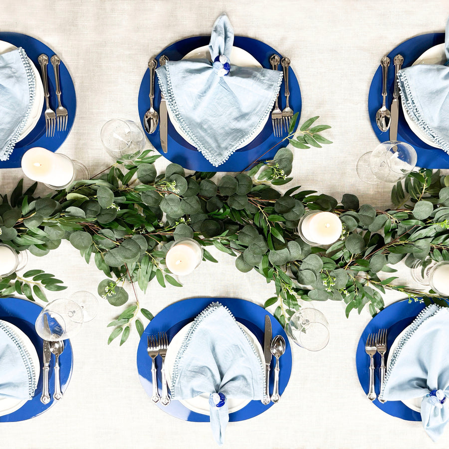 Baby Breath Cotton Napkin with Hand-Knotted Trim - Blue