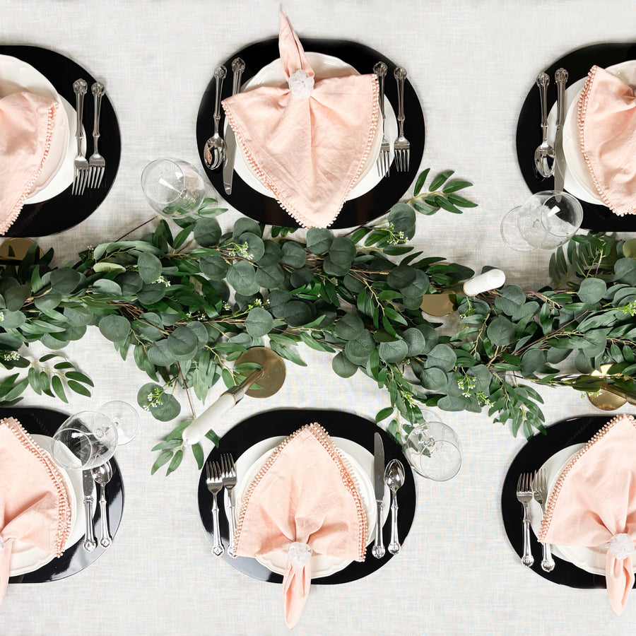 Baby Breath Cotton Napkin with Hand-Knotted Trim - Peach Pink