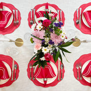 Charlotte Embroidered Cotton Linen Napkins - Red