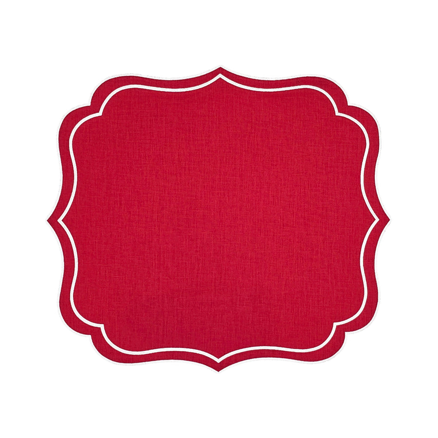 Red Charlotte scallop embroidered placemat included in the Christmas table set