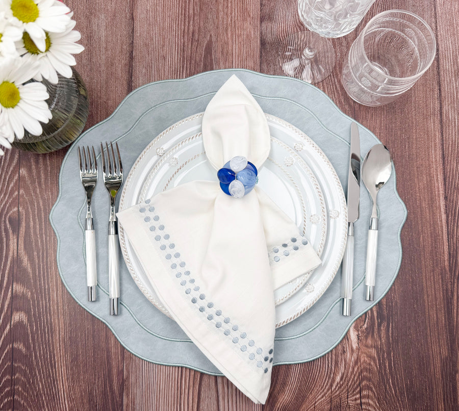 Melbourne Placemats Embroidered Faux Leather Placemats - Light Blue Gray