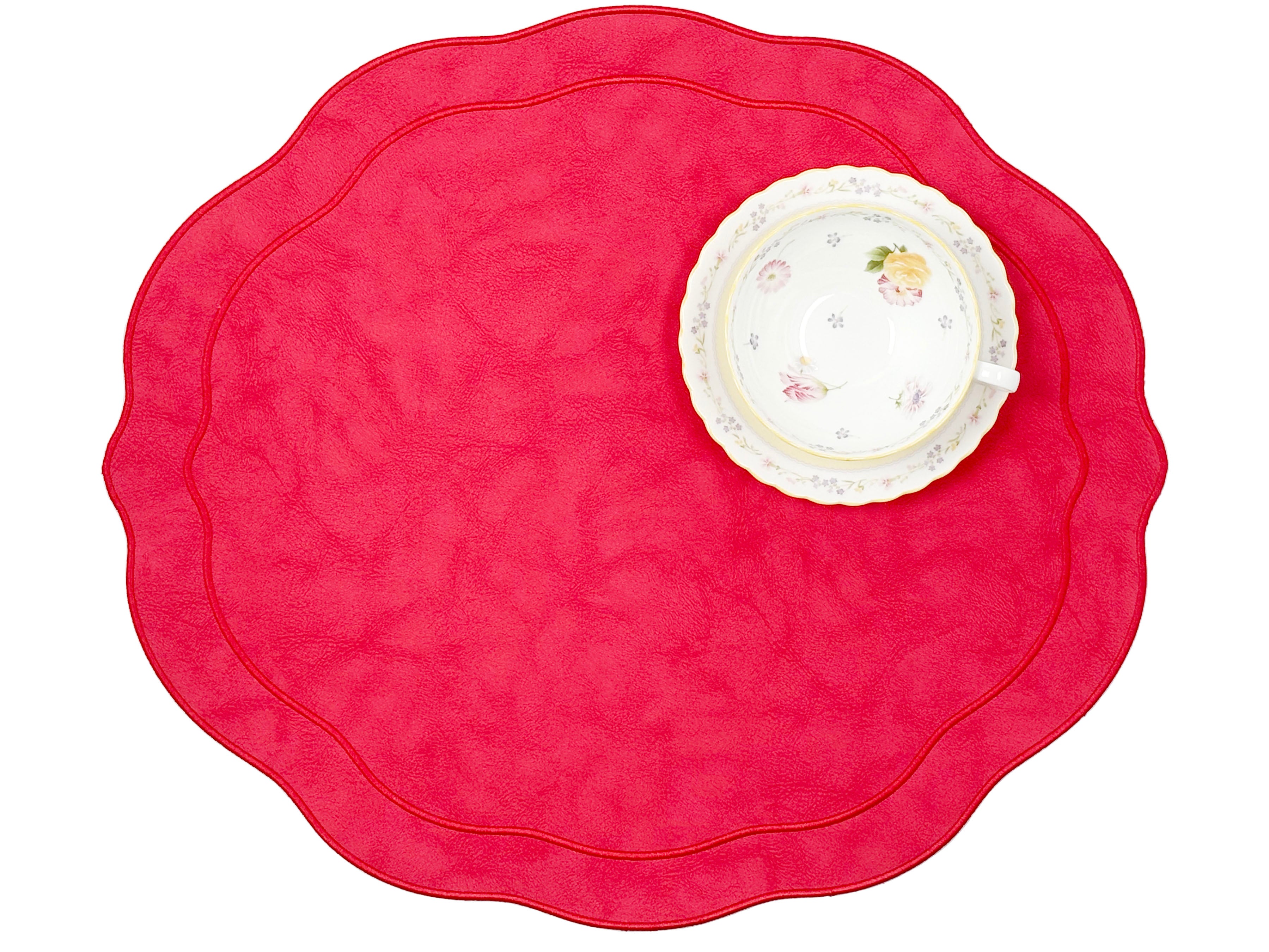 Melbourne Placemats Embroidered Faux Leather Placemats - Red