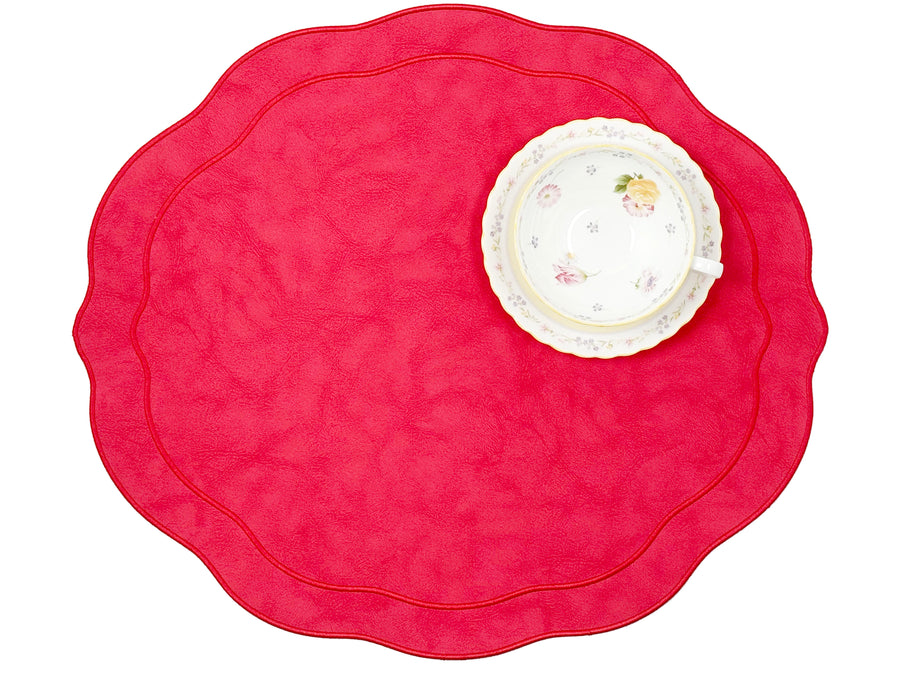 Melbourne Placemats Embroidered Faux Leather Placemats - Red