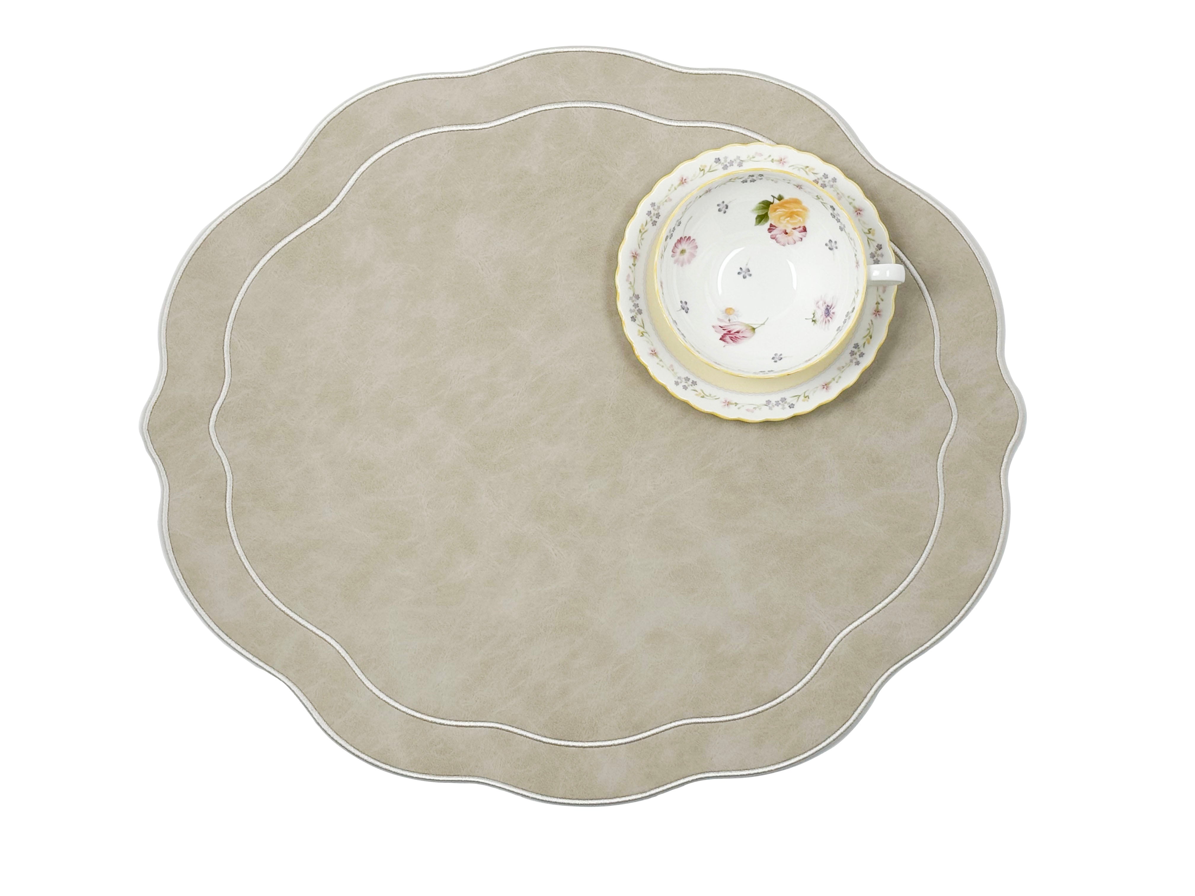 Melbourne Placemats Embroidered Faux Leather Placemats - Ivory