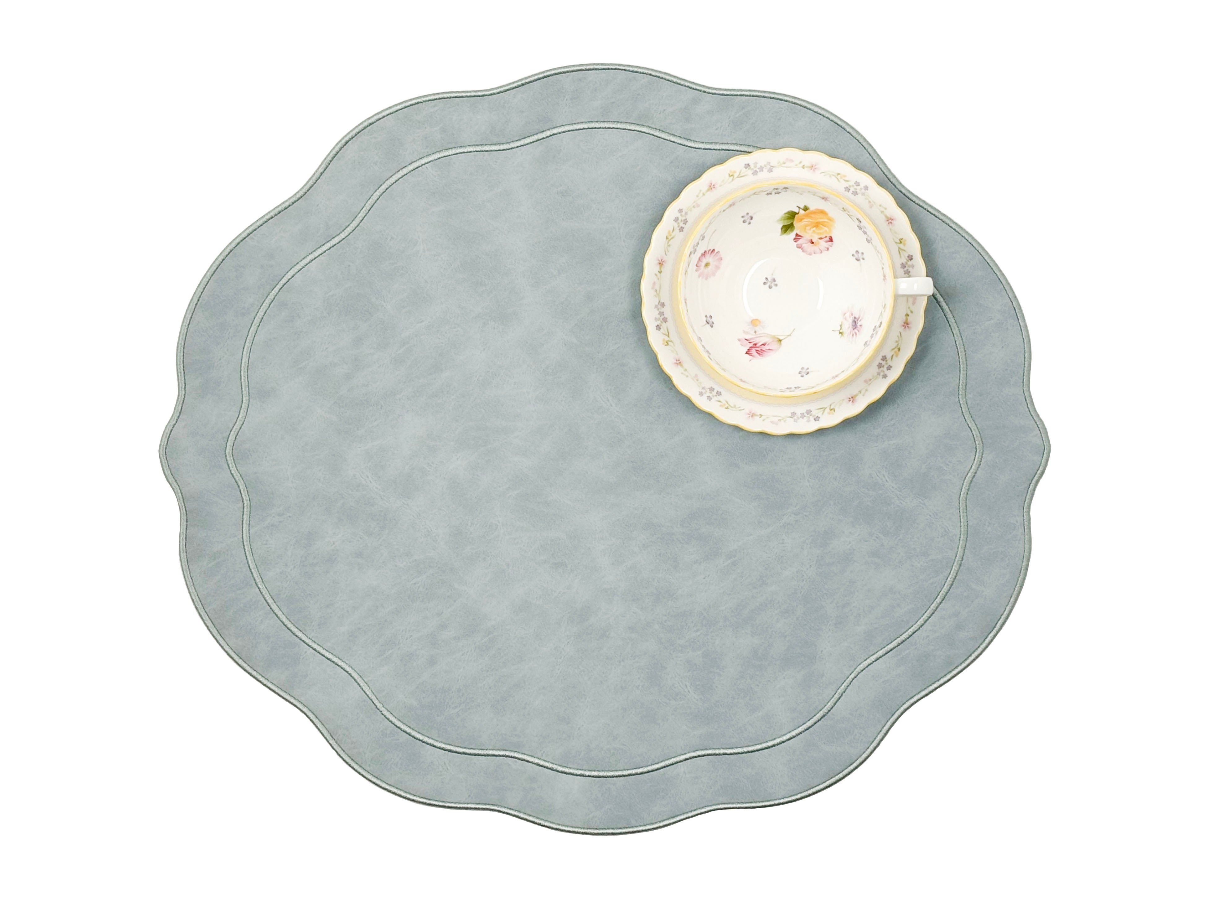 Melbourne Placemats Embroidered Faux Leather Placemats - Light Blue Gray