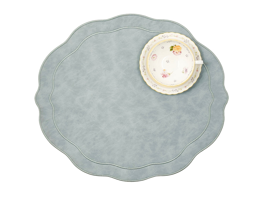 Melbourne Placemats Embroidered Faux Leather Placemats - Light Blue Gray