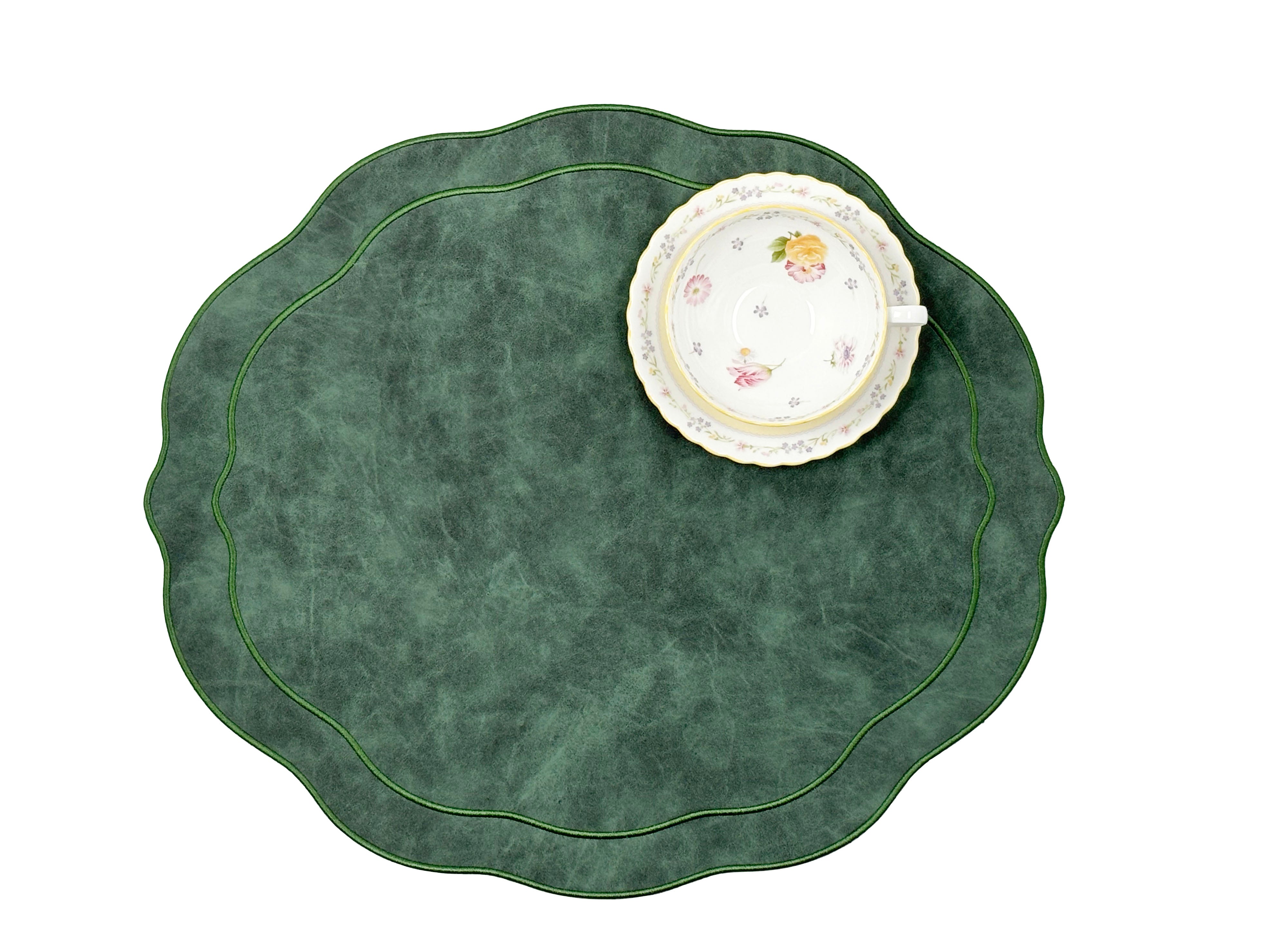 Melbourne Placemats Embroidered Faux Leather Placemats - Green