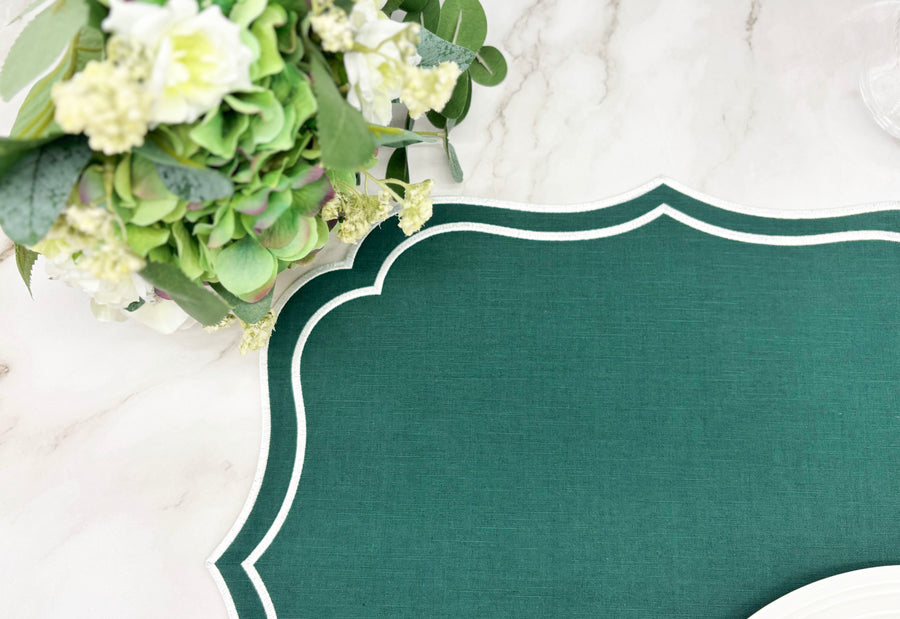 Charlotte Scallop Embroidered Placemats - Green