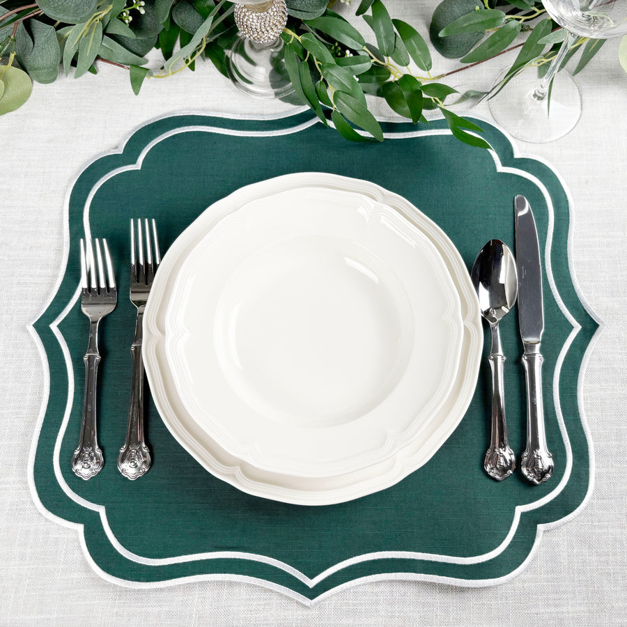 Charlotte Scallop Embroidered Placemats - Green