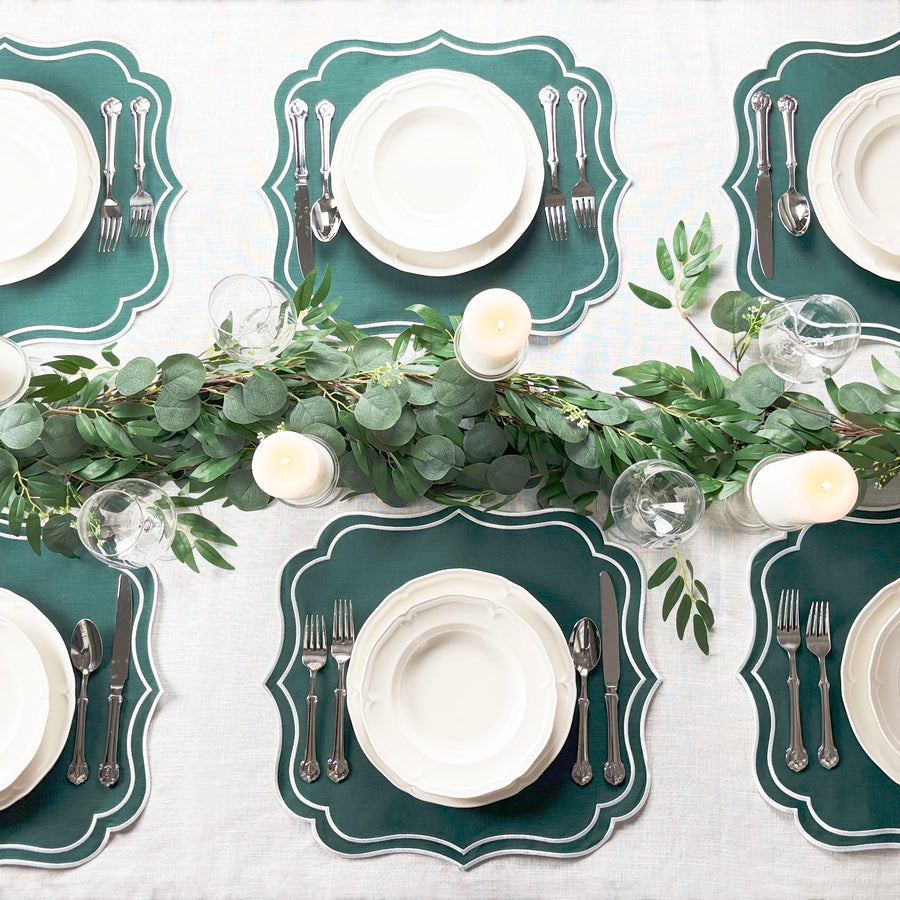 Charlotte Scallop Embroidered Placemats - Green