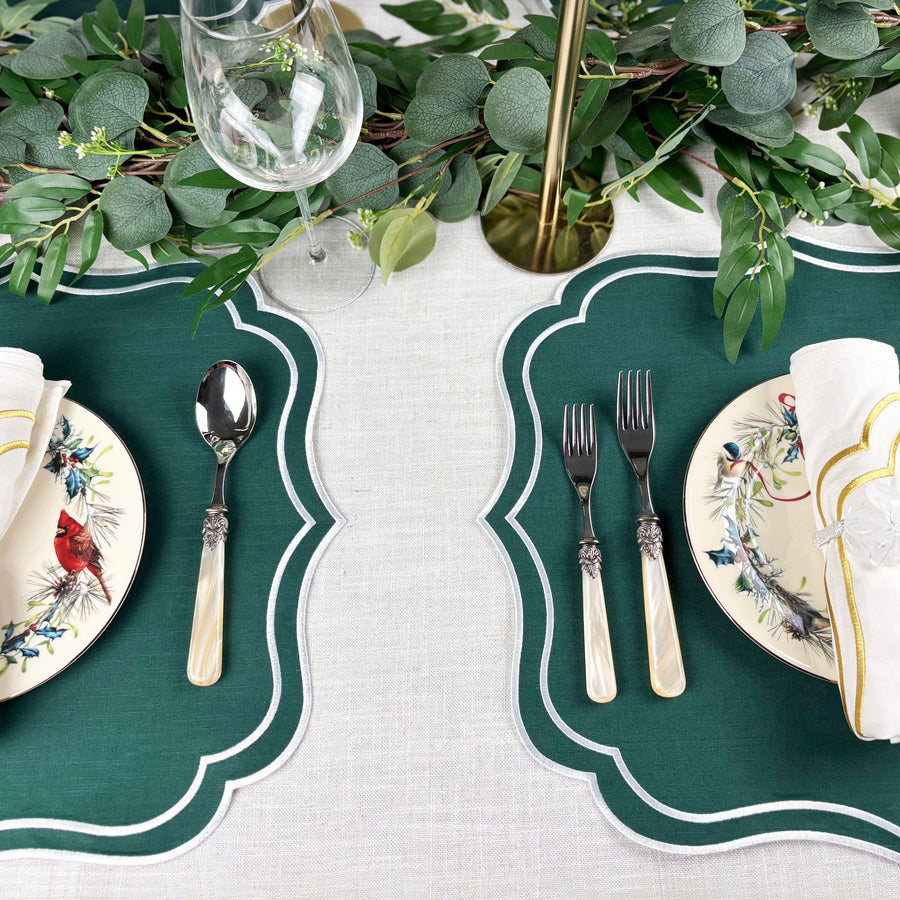 Charlotte Scallop Embroidered Placemats - Green