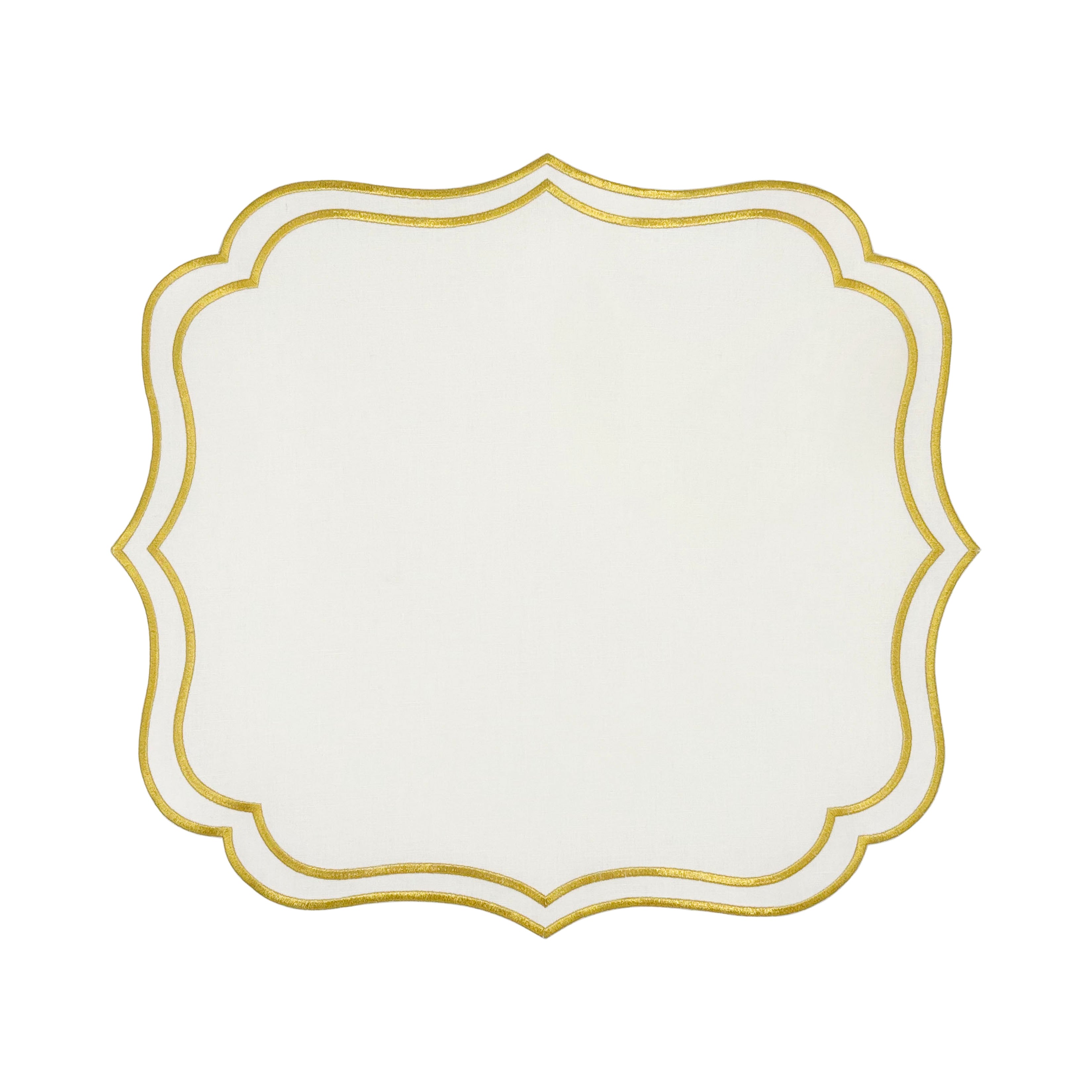 Ivory Charlotte scallop placemat with gold embroidered edge