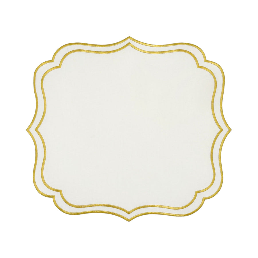 Ivory Charlotte scallop placemat with gold embroidered edge