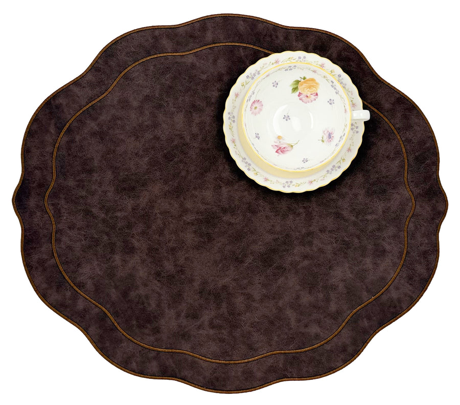 Melbourne Embroidered Faux Leather Placemats Set of 4 - Brown
